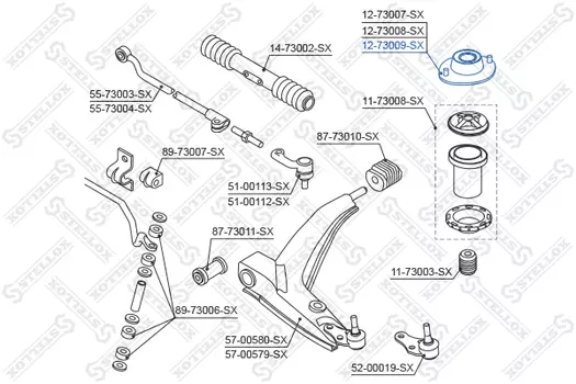 опора амортизатора переднего правого! VIN: 439640>\ Daewoo Lanos 97> 12-73009-SX STELLOX
