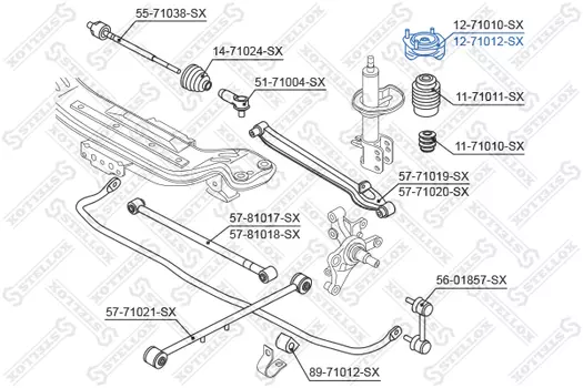 опора амортизатора заднего левого! 4 шпильки\ Mazda 626 all 92-97 4 door 12-71012-SX STELLOX