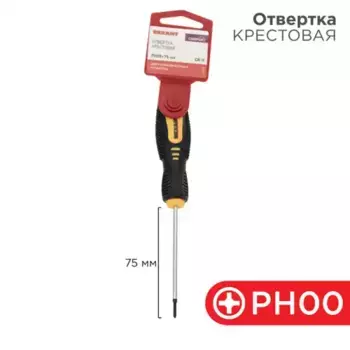 Отвертка крестовая PH 00х75 мм, двухкомпонентная рукоятка REXANT 12-6401