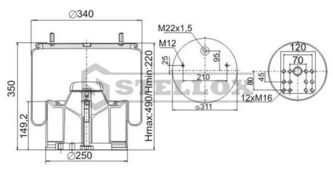 Пневмоподушка STELLOX 90-48814-SX