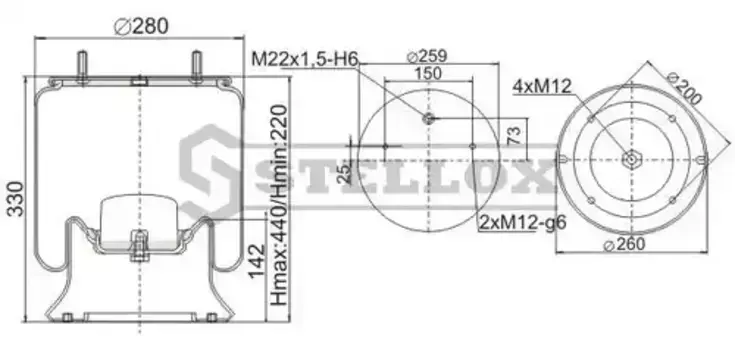 Пневмоподушка STELLOX 90-40221-SX