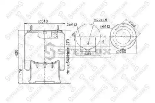 Пневмоподушка STELLOX 90-40281-SX