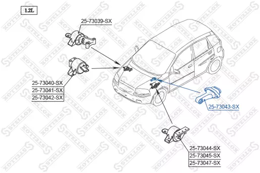 Подушка крепления двигателя STELLOX 25-73043-SX