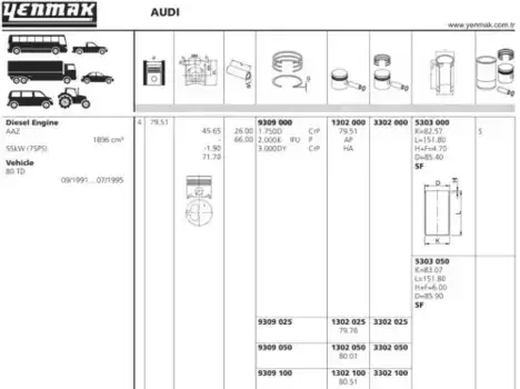 поршень! d79.5x1.75x2x3 STD\ Audi 80, VW Passat/Golf 1.9TD 91> 11-01302-000 YENMAK