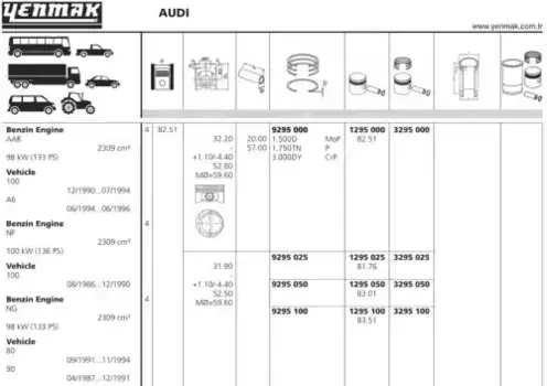 поршень с кольцами! d82.5 1.5x1.75x3 +0.5\ Audi 80/100/A6 2.3 AAR/NG 87> 31-03295-050 YENMAK