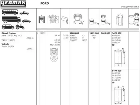 поршень с кольцами! d89.91x2x2x2 STD\ Ford Transit 2.4TDCi 74 kW 06> 31-03469-000 YENMAK