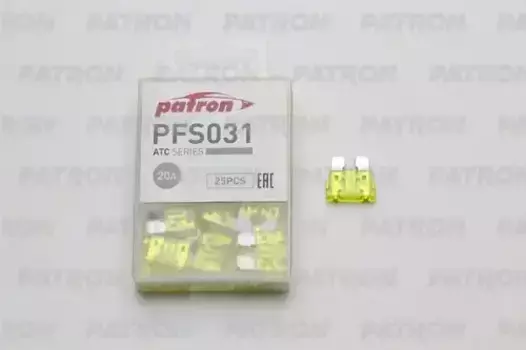 Предохранитель пласт.коробка 25шт ATC Fuse 20A желтый PFS031 PATRON