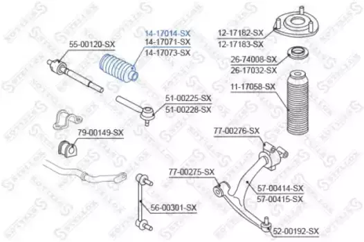 пыльник рейки рулевой!\ Nissan Infiniti FX45/35 S50 02> 14-17014-SX STELLOX