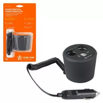 разветвитель прикуривателя ! 2 гнезда +2USB, в подстаканник, обрезиненый\ ASP-2U-12 AIRLINE
