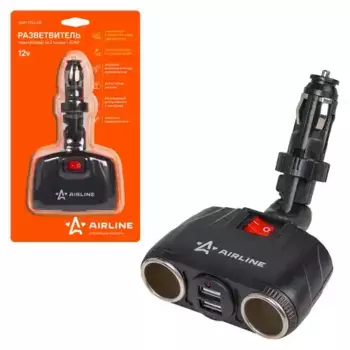 разветвитель прикуривателя !трансформер, 2 гнезда + 2USB, штекер-фиксатор\ ASP-2TU-08 AIRLINE
