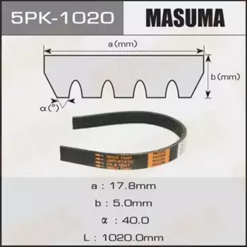 Ремень поликлиновой 1020 мм 5 ручьев MASUMA 5PK-1020