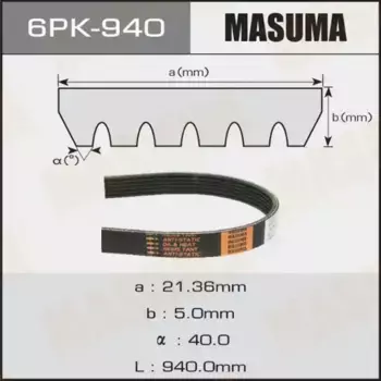 Ремень поликлиновой 940 мм 6 ручьев MASUMA 6PK940