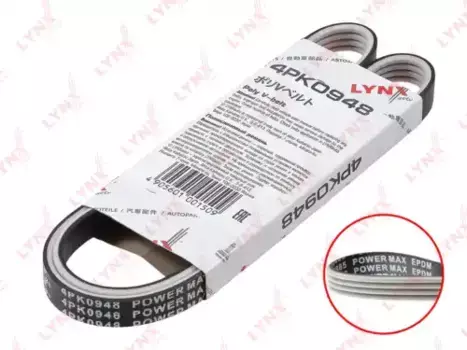 Ремень поликлиновой 948 мм 4 ручьев LYNXAUTO 4PK0948