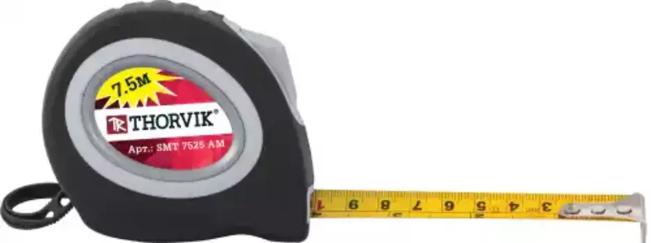 рулетка! с магнитным захватом и автостопом, в обрезиненном корпусе, 7.5 м\ SMT7525AM THORVIK