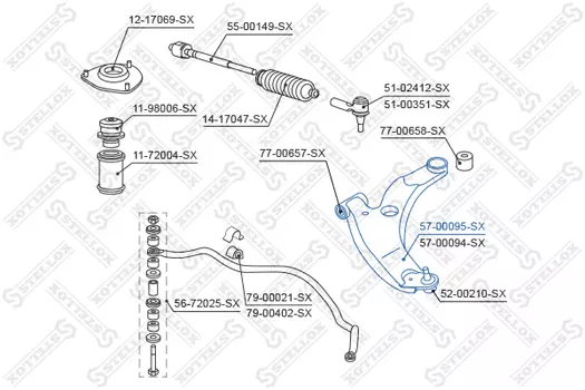 Рычаг подвески STELLOX 57-00095-SX слева нижний Mitsubishi Lancer CS5A/CS5W/CS2A 00>