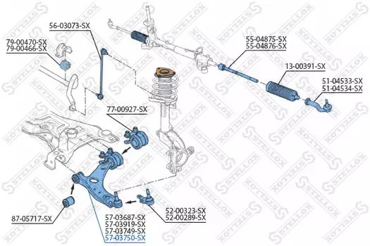 Рычаг подвески STELLOX 57-03750-SX справа нижний Ford Focus/C-Max 1.4-2.5/1.6TDCi 03>