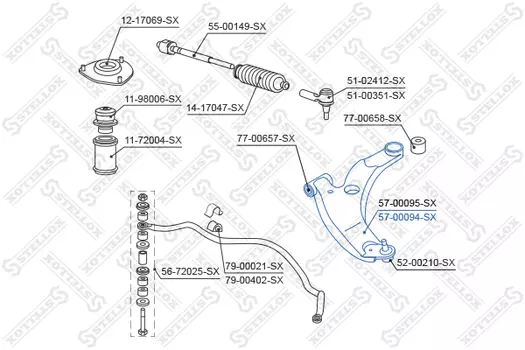 Рычаг подвески STELLOX 57-00094-SX справа нижний Mitsubishi Lancer CS5A/CS5W/CS2A 00>