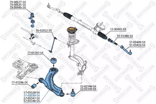 Рычаг подвески STELLOX 57-03530-SX справа передний нижний Renault Megane/Scenic all 02-03