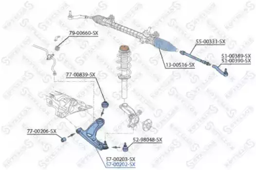 Рычаг подвески STELLOX 57-00202-SX справа нижний Citroen C1, Peugeot 107/1007 1.0/1.4HDi 05>