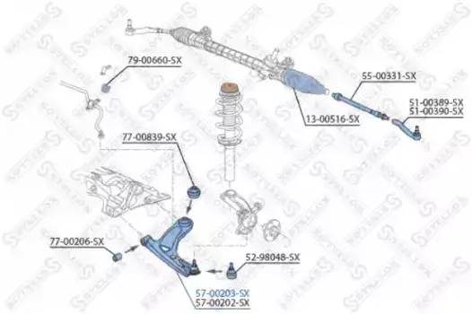 Рычаг подвески STELLOX 57-00203-SX слева нижний Citroen C1, Peugeot 107/1007 1.0/1.4HDi 05>