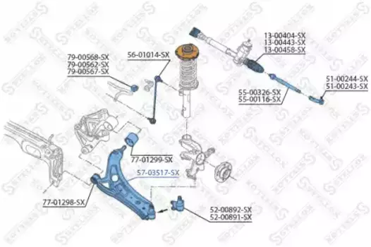 Рычаг подвески STELLOX 57-03517-SX спереди Seat Cordoba/Ibiza 02>, Skoda Fabia 99>, VW Fox 05>/Polo 01>