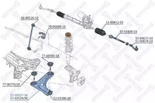 Рычаг подвески STELLOX 57-03527-SX слева Citroen C3 02>