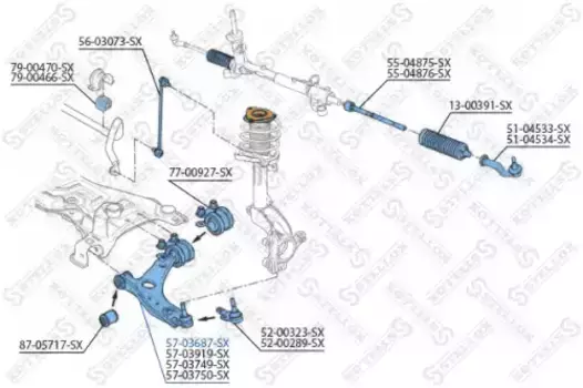 Рычаг подвески STELLOX 57-03687-SX слева нижний Ford Focus C-Max 03-07/Focus 04>, Volvo S40/V50 04>