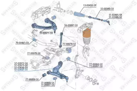 Рычаг подвески STELLOX 57-03837-SX справа передняя ось нижний Audi Q7/Porsche Cayenne/VW 3.0-4.8/3.0-6.0D 07>