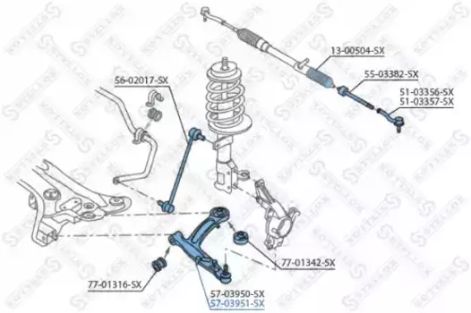 Рычаг подвески STELLOX 57-03951-SX справа Fiat 500 1.2-1.4/1.3D Multijet 07>