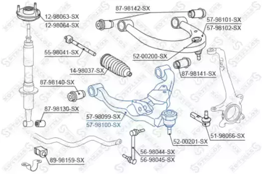 Рычаг подвески STELLOX 57-98100-SX слева нижний Toyota Land Cruiser GRJ12#/DJ12# all 02>
