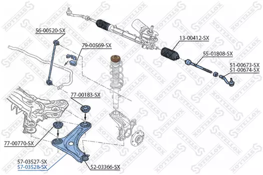 Рычаг подвески STELLOX 57-03528-SX справа Citroen C3 02>