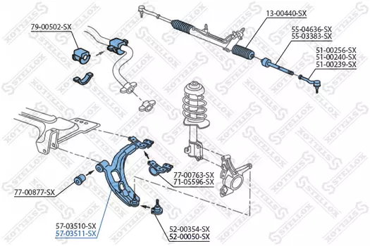 Рычаг подвески STELLOX 57-03511-SX справа Fiat Doblo 1.2-1.9D 01>