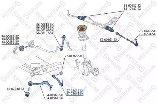 Рычаг подвески STELLOX 57-03645-SX слева задний нижний BMW E60 2.0i-4.5i/2.5D-3.5D 03>