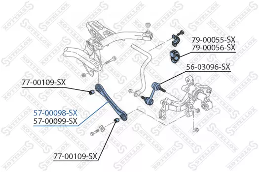 Рычаг подвески STELLOX 57-00098-SX слева задний нижний Audi A3, VW Golf V/Passat B6/Touran 03>