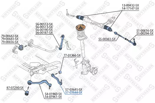 Рычаг подвески STELLOX 57-03644-SX справа задний нижний BMW E60 2.0i-4.5i/2.5D-3.5D 03>