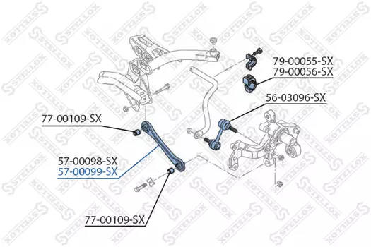 Рычаг подвески STELLOX 57-00099-SX справа задний нижний Audi A3, VW Golf V/Passat B6/Touran 03>