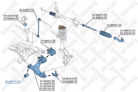сайлентблок пер. рычага!\ Volvo S40/V50 all 04>, Ford Focus all 03> 87-05717-SX STELLOX