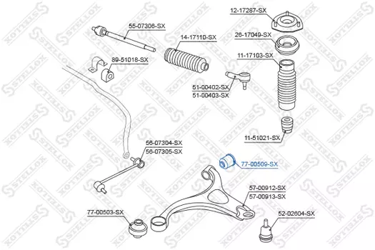 сайлентблок переднего рычага задний!\ Hyundai Santa FE II/Veracruz/IX55 all 06> 77-00509-SX STELLOX
