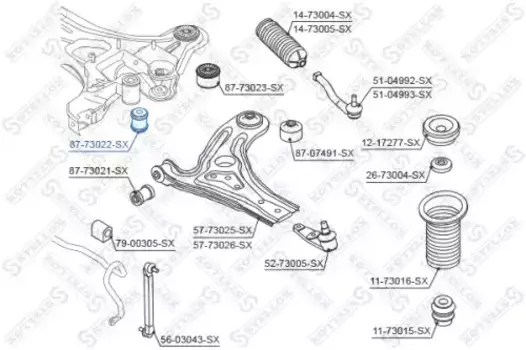 сайлентблок подрамника пер.!\ Daewoo Kalos 02> 87-73022-SX STELLOX