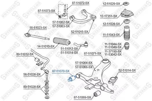сайлентблок рычага нижн. пер. внутр.!\ Hyundai Sonata EF 99-01 87-51070-SX STELLOX