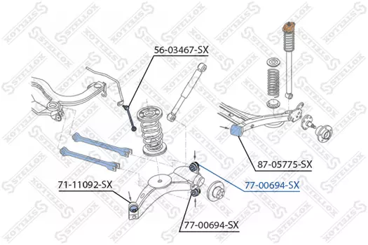сайлентблок рычага плав.!\ Audi A3/TT, Seat Leon,VW Golf IV/ Bora 99> 77-00694-SX STELLOX