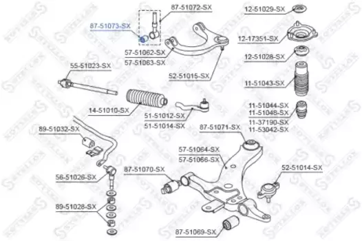 сайлентблок рычага верхн. без тяги!\ Hyundai Sonata EF 99-01, KIA Magentis 00> 87-51073-SX STELLOX