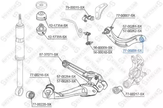 сайлентблок рычага зад. подв. верхн. наружн.!\ Honda Civic 06> 77-00008-SX STELLOX