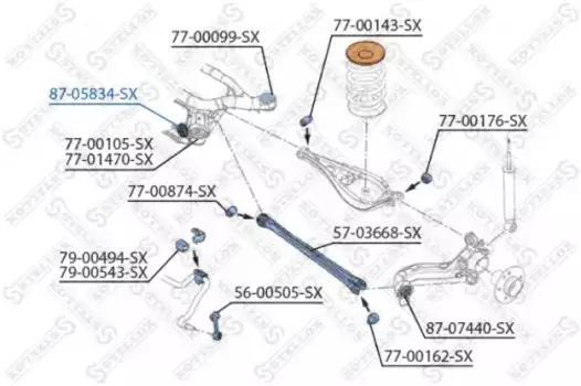 сайлентблок зад. балки!\ BMW E46 316-330 98> 87-05834-SX STELLOX