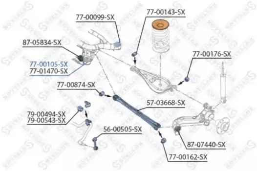 сайлентблок зад. балки пер. п.!\ BMW E46/Z4 all 98> 77-00105-SX STELLOX