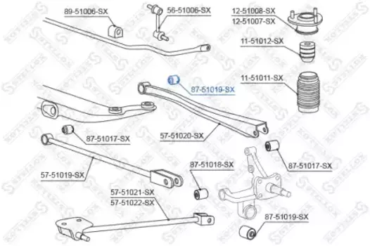 сайлентблок зад. продол. рычага наружн.!\ Hyundai Coupe 96-00 87-51019-SX STELLOX