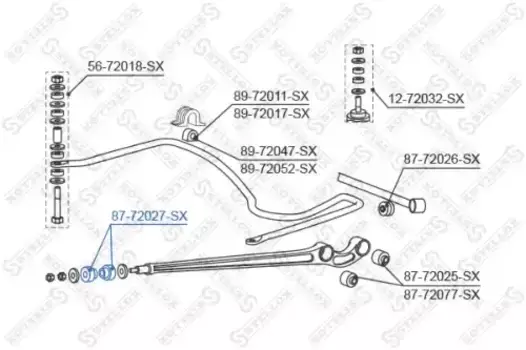 сайлентблок зад. продол. рычага пер.!\Mitsubishi Pajero V2#C/V2#W/V4#W 91-01 87-72027-SX STELLOX