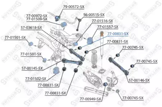 сайлентблок зад. рычага внутр.!\ BMW E81/E87/E90/E91 all 04> 77-00831-SX STELLOX