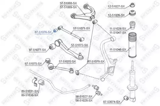 сайлентблок зад. рычага зад.!\ Hyundai Sonata EF 99-01, KIA Magentis 01> 87-51076-SX STELLOX