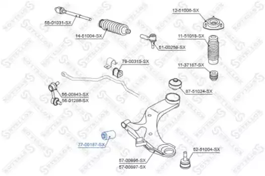 сайлентблокл перед.рычага перед.!\ Hyundai Accent 99>/Getz 02>/Matrix 01> 77-00187-SX STELLOX